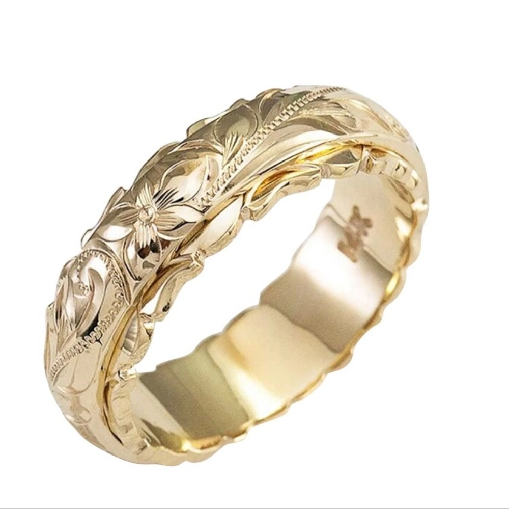 NWT 14K Gold Plated Suspended Carved Rose Flower Ring size 8 - Picture 4 of 4